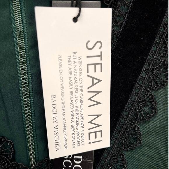 NWT BADGLEY MISCHKA Dress VELVET & LACE TRIM Emerald Green Size 10 - $420 MSRP - Picture 6 of 6